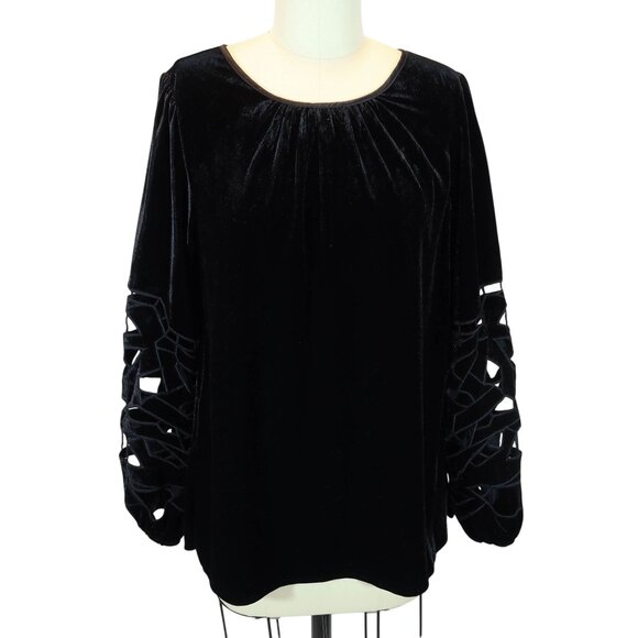 JOIE Velvet Sheer Cutout Sleeve Top Size M Whimsigoth Witchy Velour Pullover - Picture 1 of 11